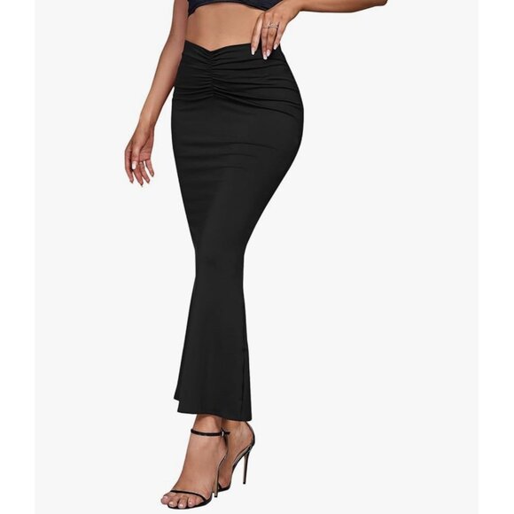 Women's Solid High Waist Lightweight Bodycon Pencil Stretch Maxi Skirt Ruched S - Picture 3 of 7